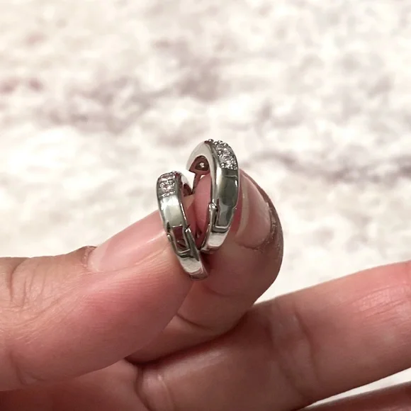 NWOT!! 18K White Gold Plated Slim Huggie Earrings - Picture 3 of 8